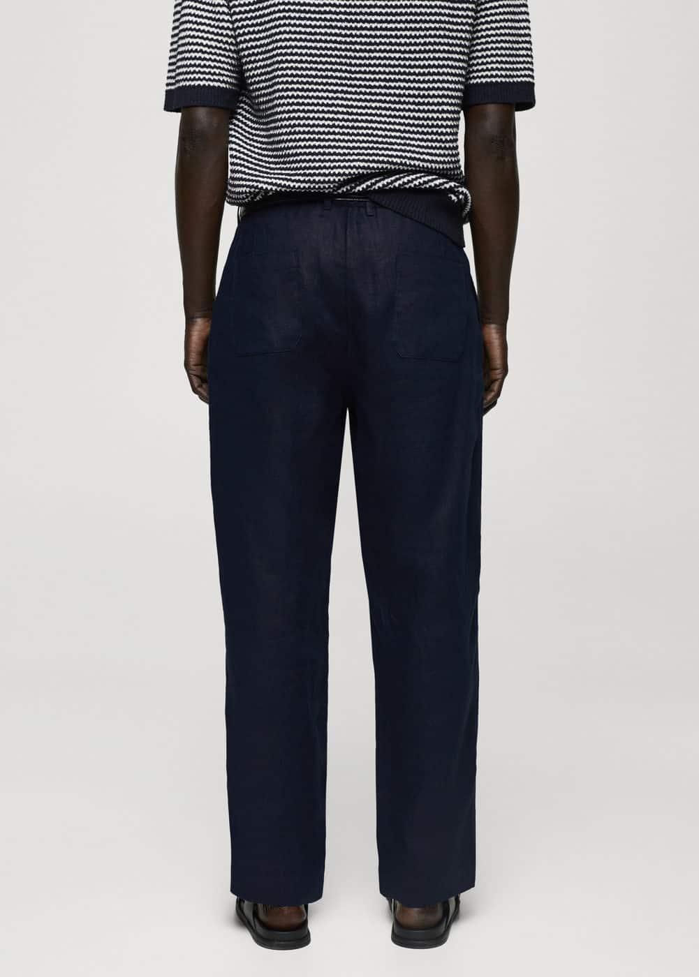 MANGO MAN - Relaxed fit 100% linen pants dark navyMen Product Image