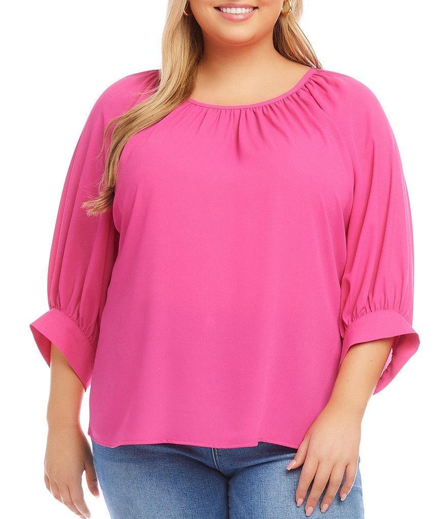 Karen Kane Plus Size 3/4 Blouson Sleeve Scoop Neck Blouse Product Image