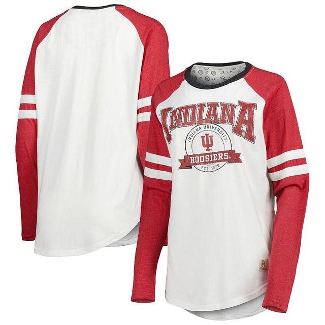 Womens Pressbox /Crimson Indiana Hoosiers Brooking Sleeve Stripe Raglan Long Sleeve T-Shirt Product Image