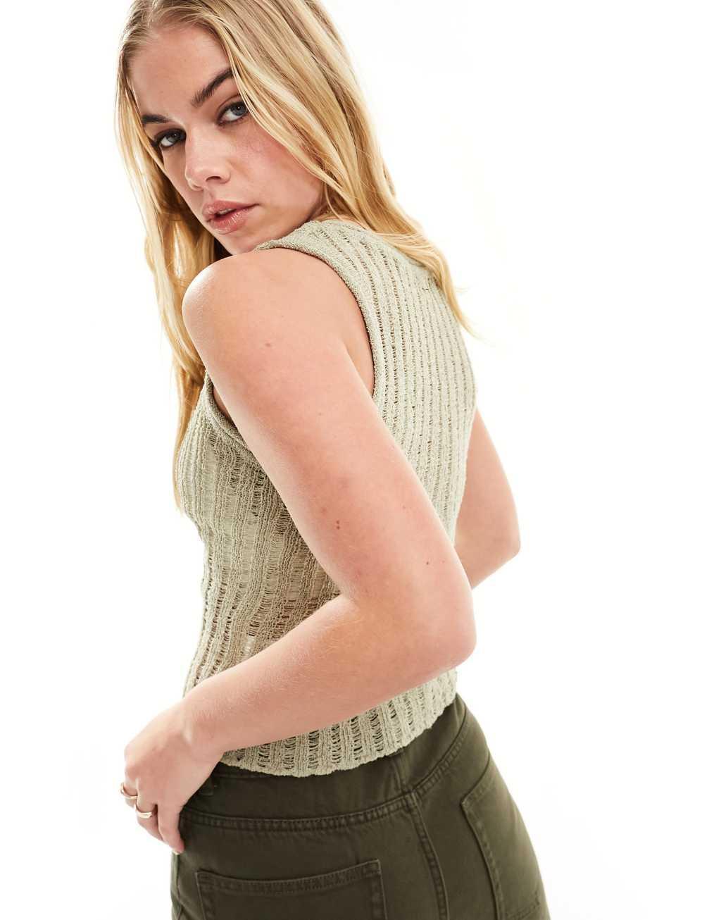 Cotton On crop ribbed knit tank top in desert sage  Product Image