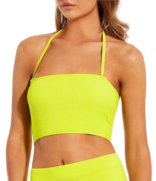 Antonio Melani Solid Ribbed Detachable Halter Strap Bandeau Swim Top Product Image