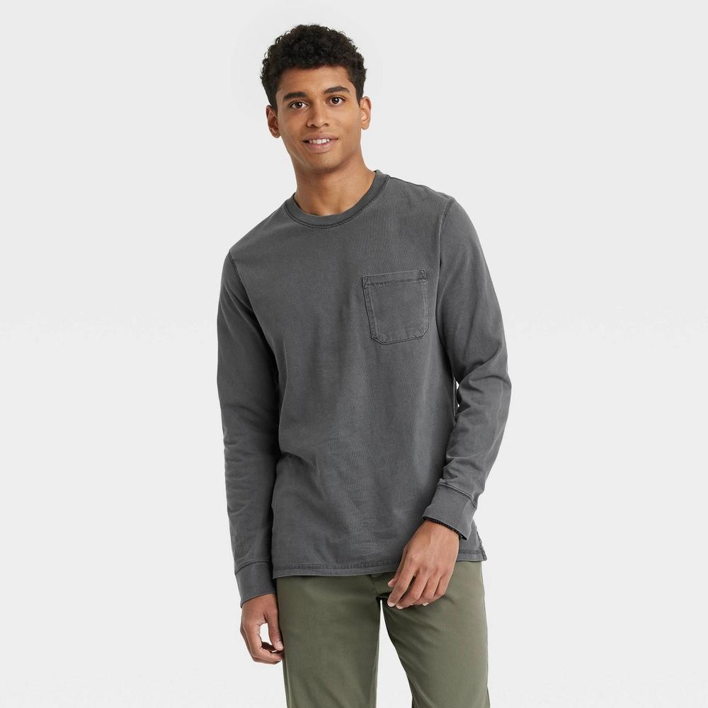 Men's Long Sleeve Pocket T-Shirt - Goodfellow & Co™ Hematite M Product Image