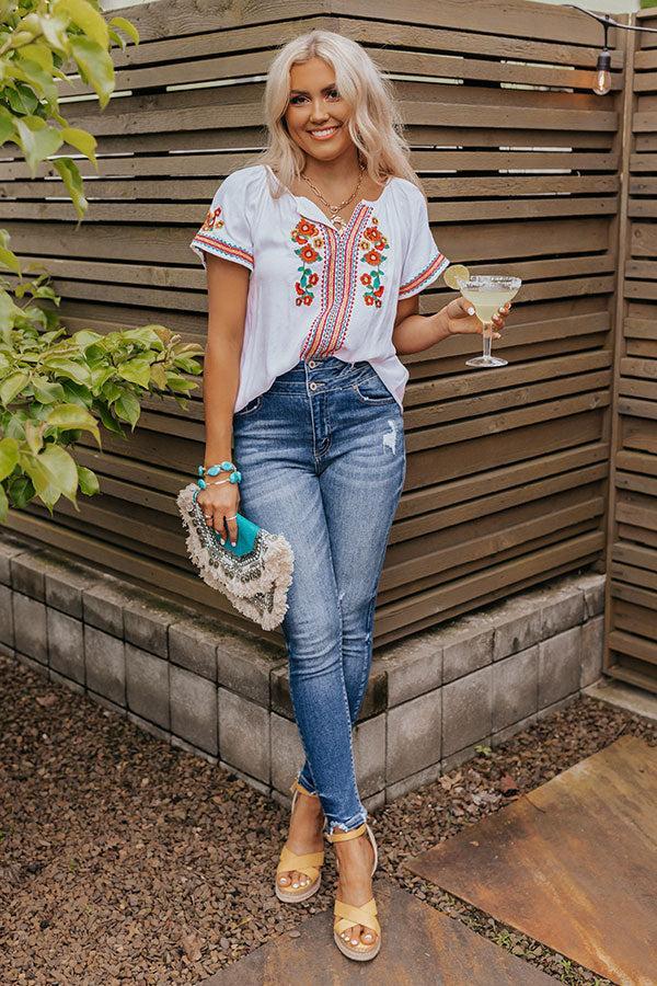 Pulled To Paradise Embroidered Top in Hot Pink Product Image