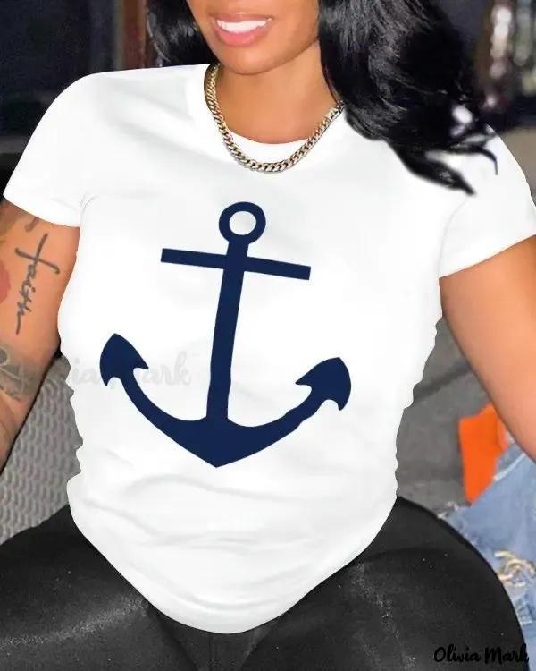 Olivia Mark – Relaxed Anchor Print Short Sleeve T-Shirt Product Image