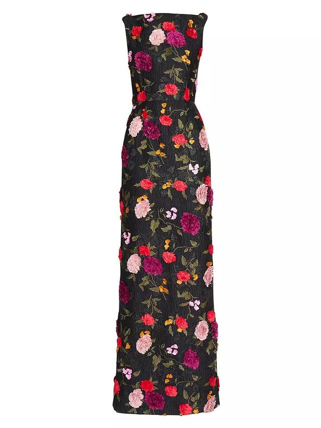 Crinkled Floral Boatneck Gown Product Image