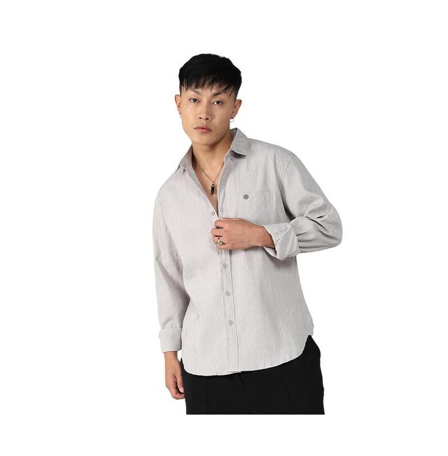 Campus Sutra Mens Greige Textured Ruched Shirt Product Image