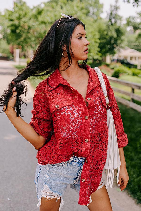 Along The Drive Lace Button Up In Rust Product Image