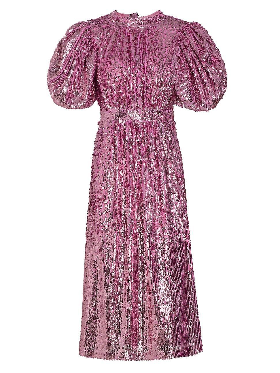 Womens Sequined Puff-Sleeve Midi-Dress Product Image