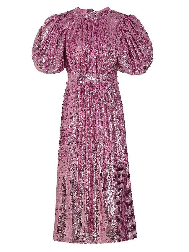 Womens Sequined Puff-Sleeve Midi-Dress Product Image