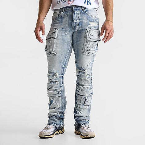 Smoke Rise Mens Stacked Flare Cargo Denim Jeans Product Image