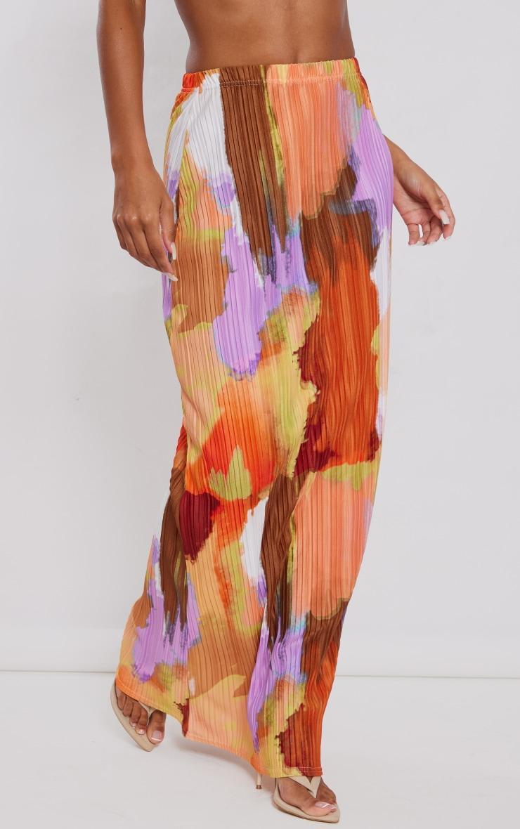  Multi Watercolour Printed Plisse Maxi Skirt Product Image