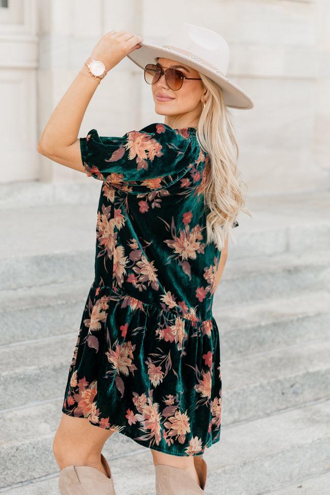 Caution To The Wind Teal Velvet Floral Burnout Babydoll Dress FINAL SALE Product Image