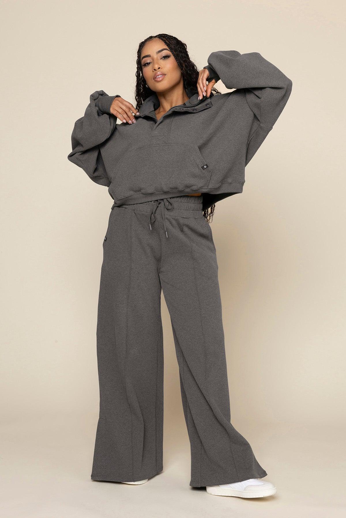 Ooey Gooey Crop Half Zip - Charcoal Heather Product Image