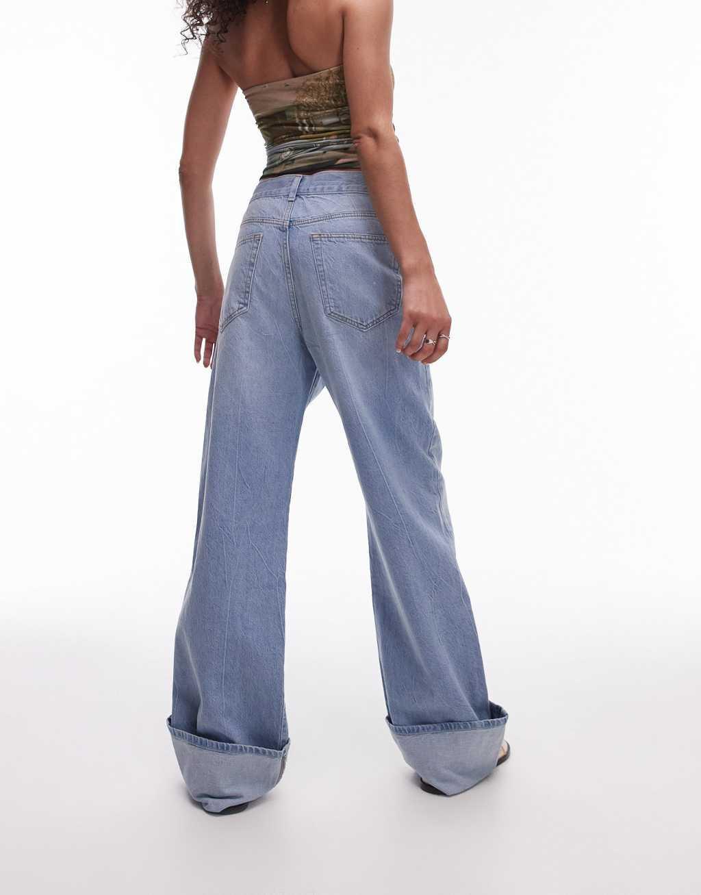 Topshop turn up jeans in vintage bleach Product Image