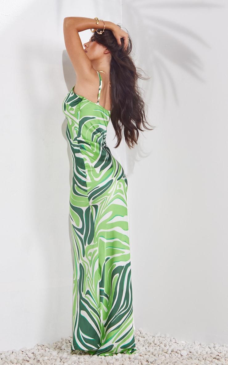 Green Satin Zebra Print Maxi Dress Product Image