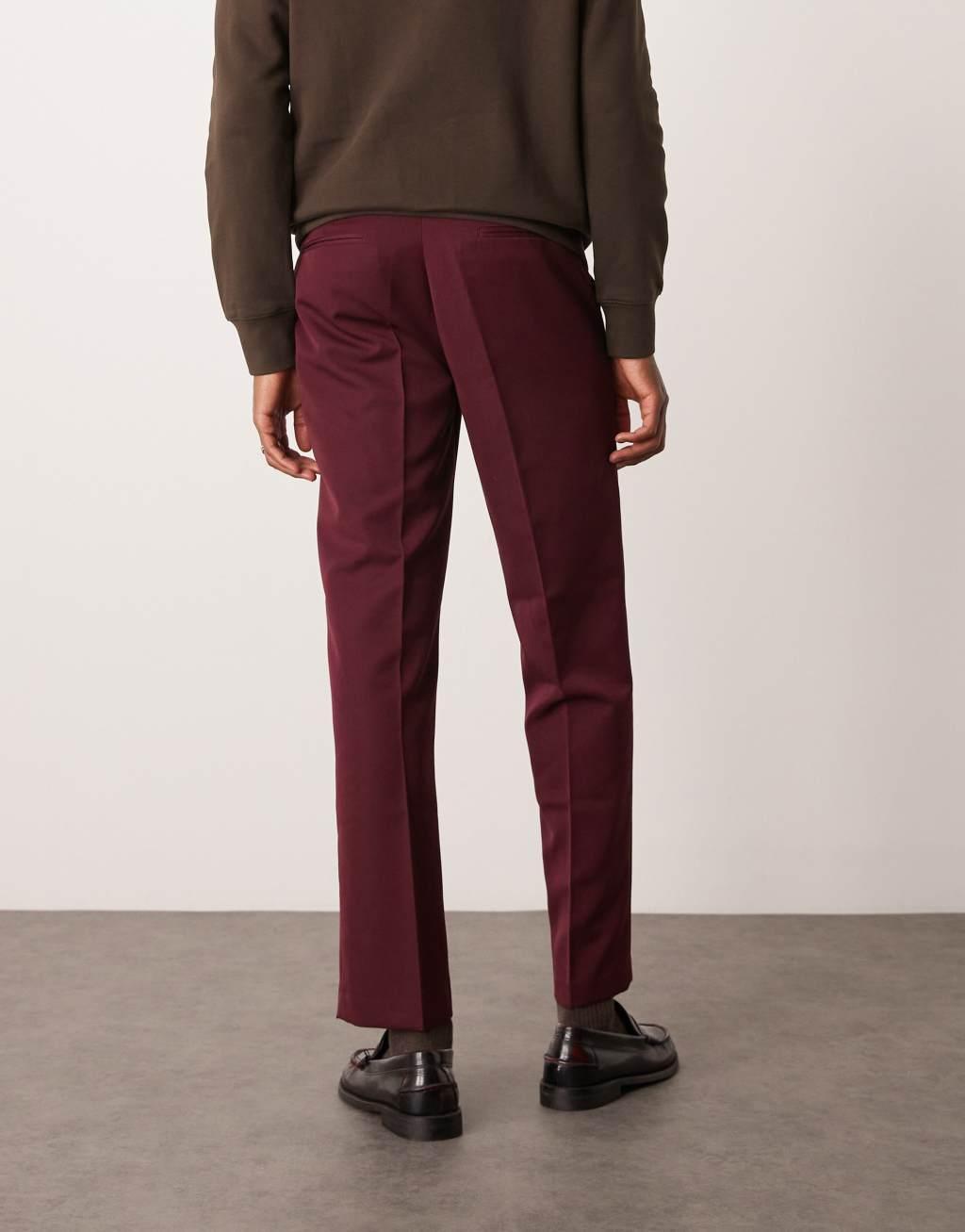 ASOS DESIGN smart straight leg pants in burgundy Product Image