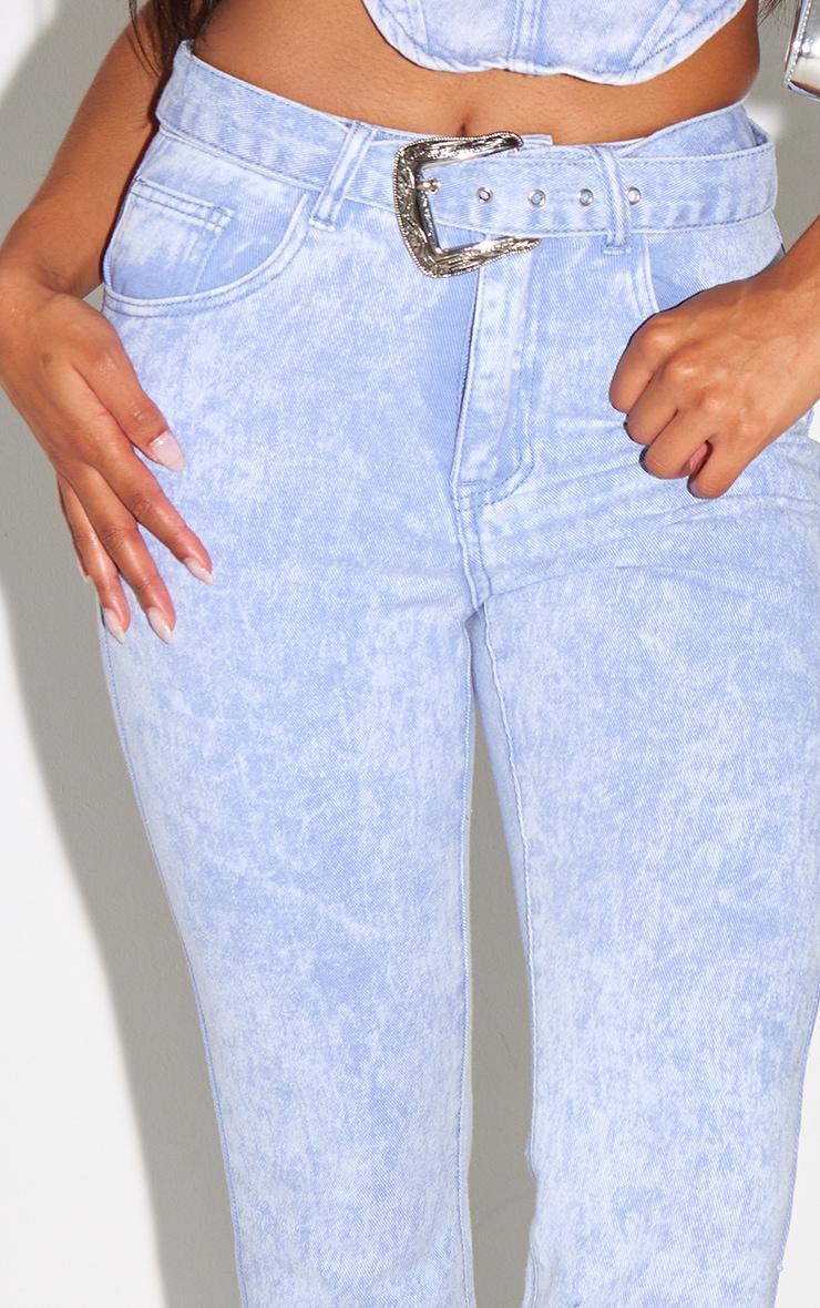 Washed Blue Western Belt Flared Jeans Product Image