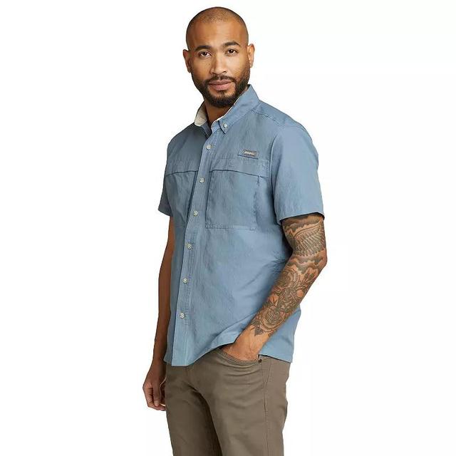 Mens Big & Tall Eddie Bauer Ripstop Guide Short Sleeve Button Down Shirt Blue Product Image