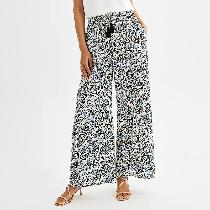 Womens Catherine Malandrino Printed Flowy Wide Leg Tassel Tie Waist Pants Product Image