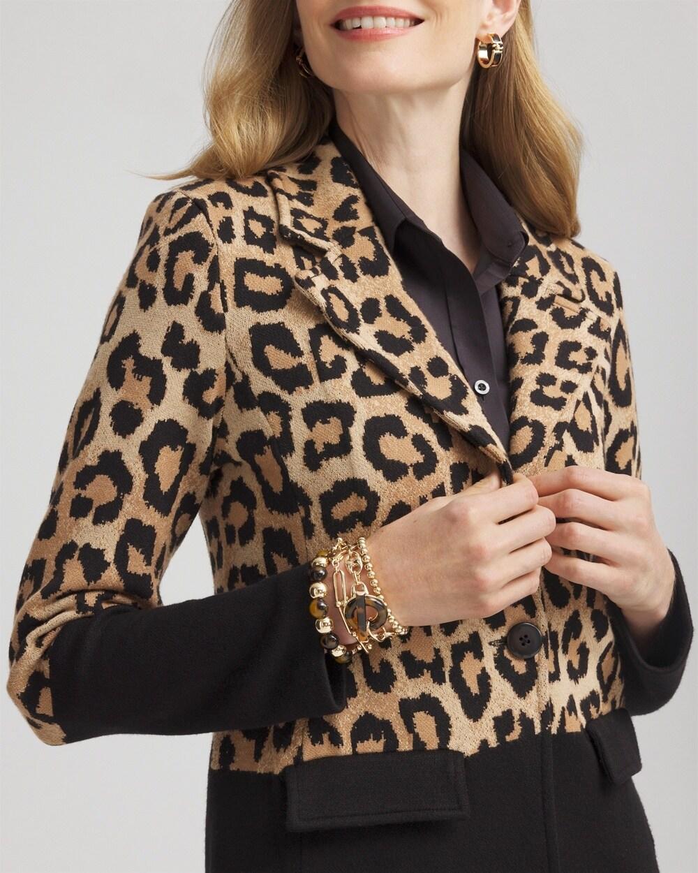 Leopard Color Block Sweater Blazer Product Image