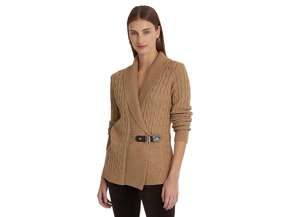 Lauren Ralph Lauren Petite Buckled Cotton Sweater (Classic Camel) Women's Clothing Product Image