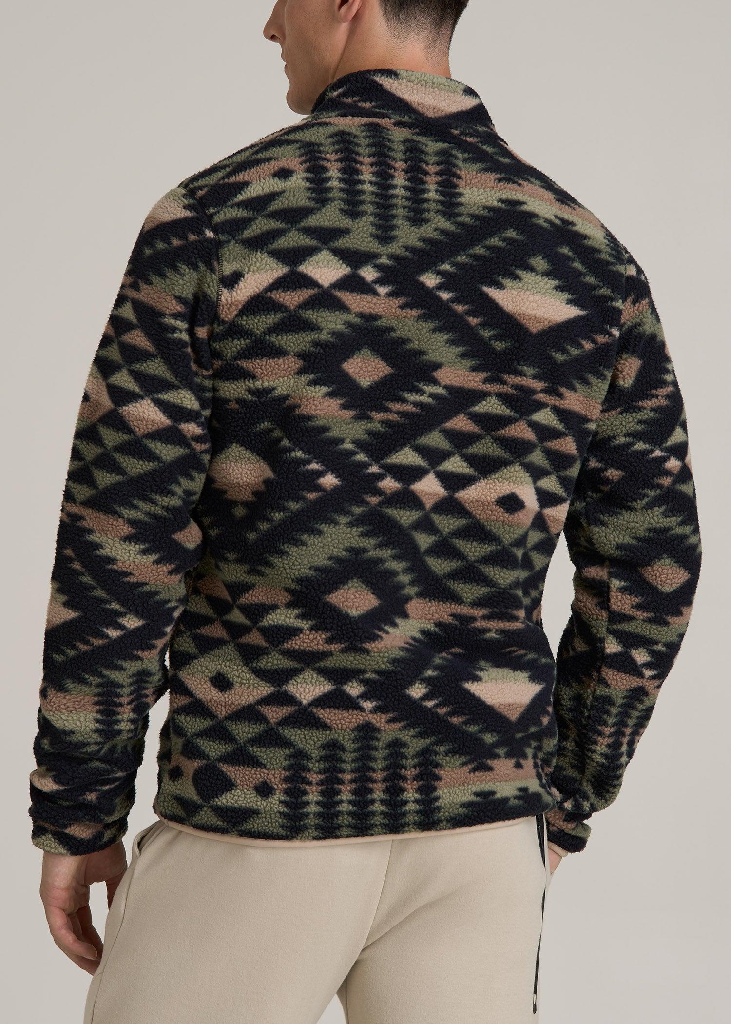 Half Snap Tall Men's Sherpa Sweatshirt in Black and Sage Geo Print Male Product Image