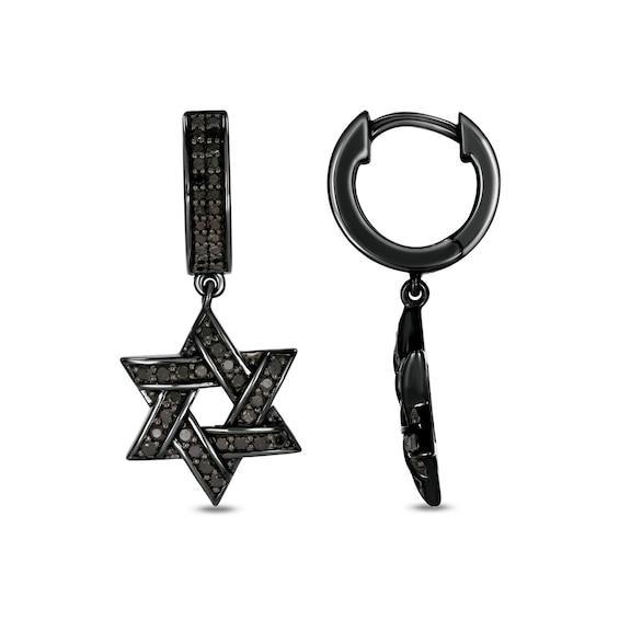 Men's 1/2 CT. T.w. Black Diamond Star of David Hoop Drop Earrings in Sterling Silver with Black Rhodium Product Image