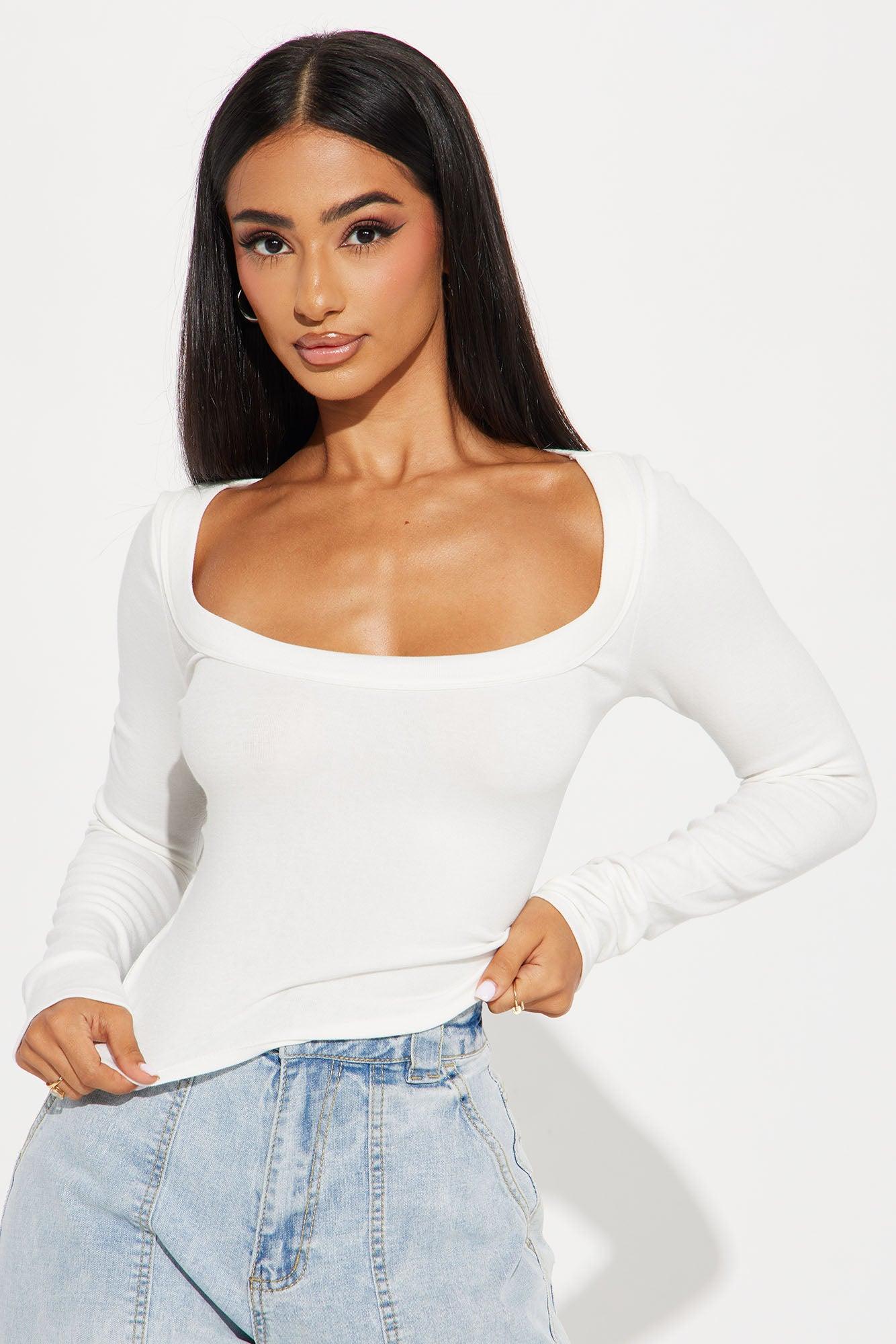 Sydney Scoop Neck Top - White Product Image