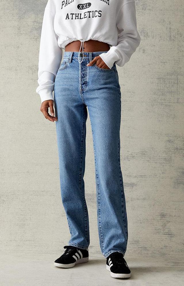 Women's Medium Blue High Waisted Straight Leg Jeans Product Image