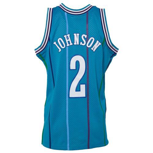 Mens Mitchell & Ness Larry Johnson Teal Charlotte Hornets Hardwood Classics Swingman Jersey Product Image