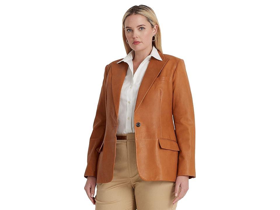 LAUREN Ralph Lauren Plus Size Double-Breasted Twill Blazer (Birch Tan) Women's Clothing Product Image