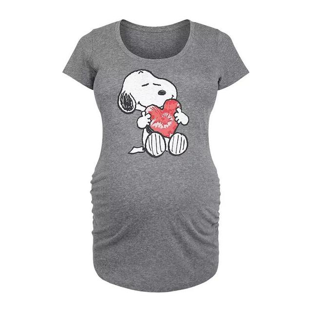 Maternity Peanuts Snoopy With Heart Graphic Tee, Womens Grey Gray Product Image