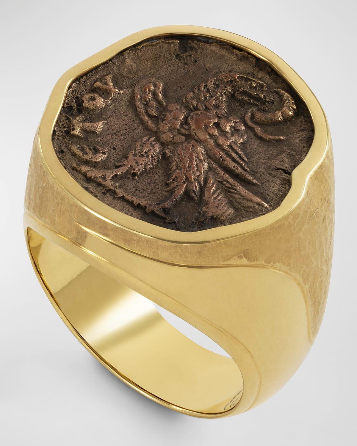 Men's 18K Yellow Gold Roman Eagle Coin Ring, Size 9 Product Image