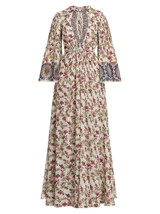 Womens Berry Print Silk Kimono Gown Product Image