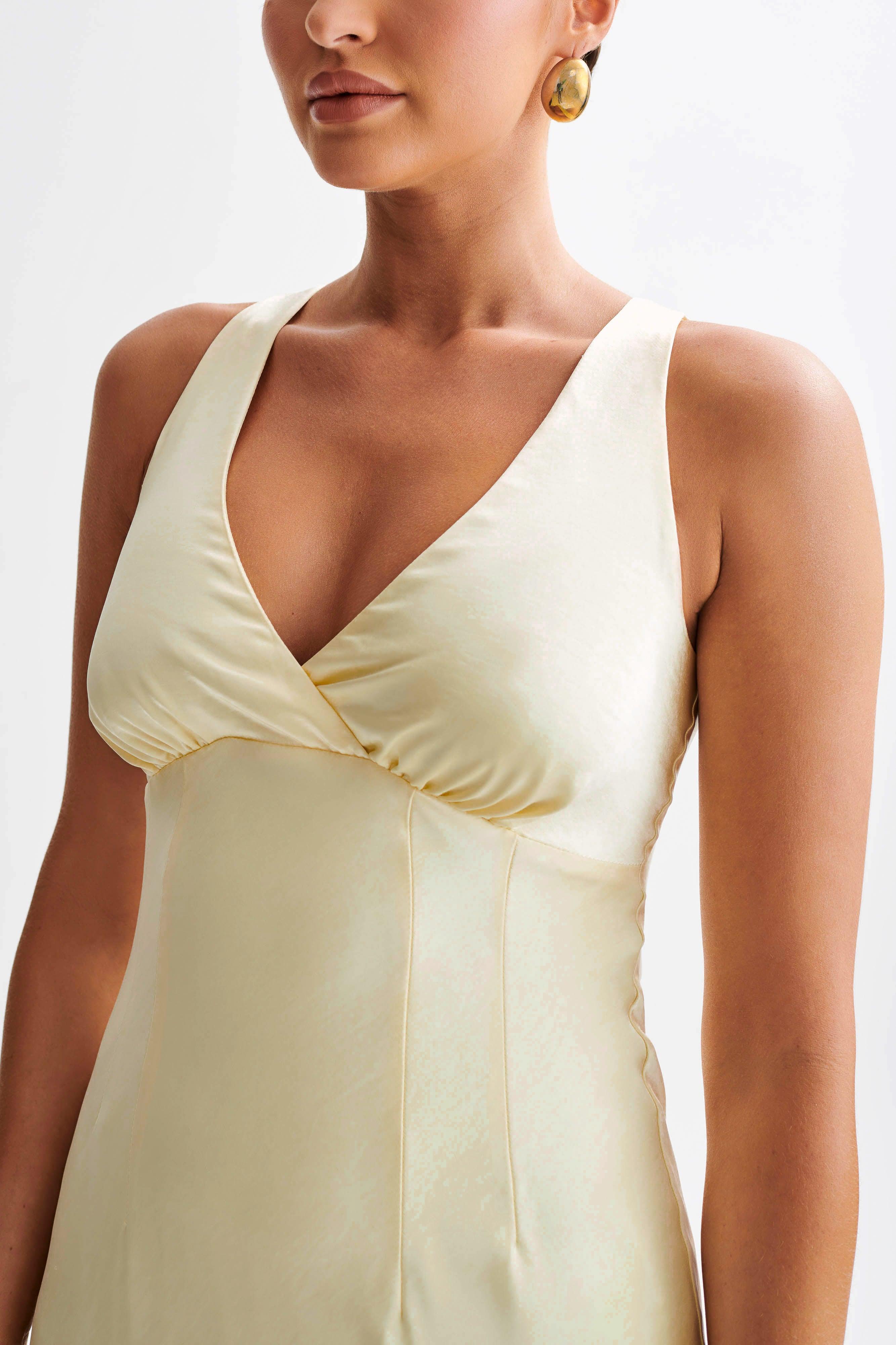 Meghan Satin Maxi Dress - Lemon Sorbet Product Image