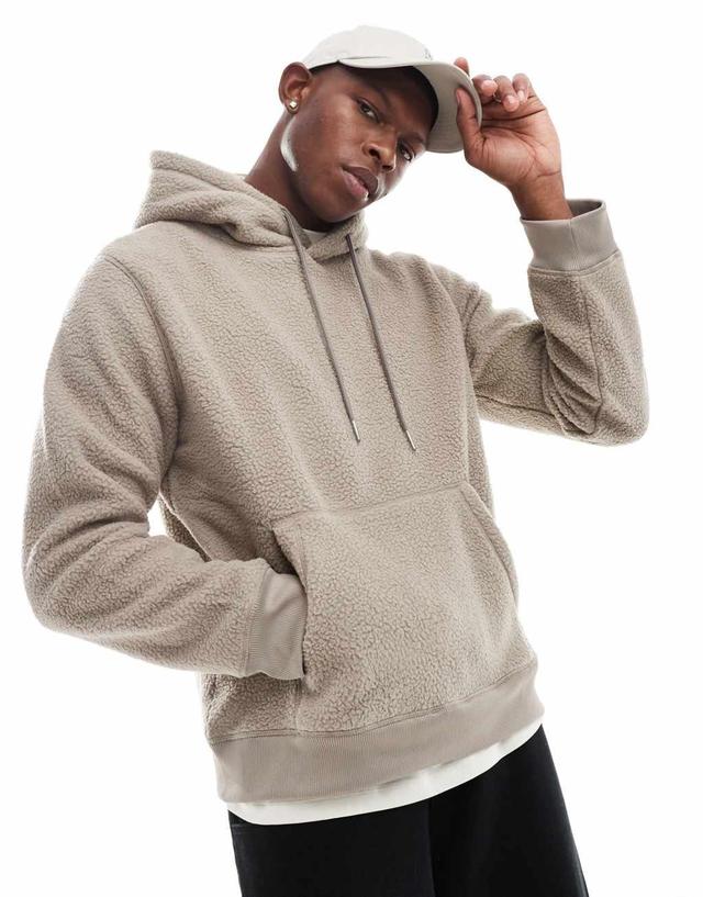 ONLY & SONS teddy hoodie in beige Product Image