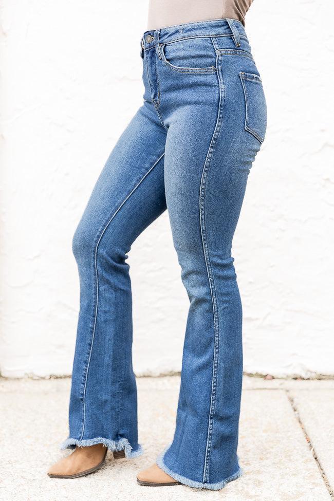 Hillary Frayed Hem Medium Wash Flare Jeans FINAL SALE Product Image