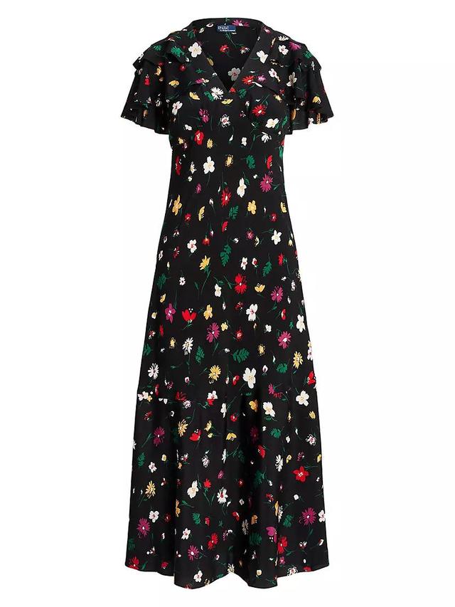 Floral Silk Crêpe Midi-Dress Product Image