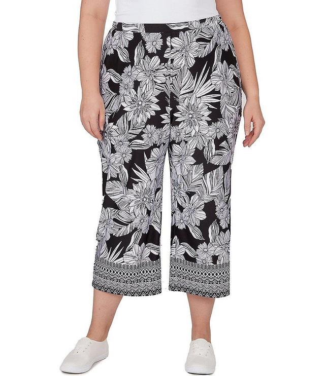 Ruby Rd. Plus Size Floral Geo Border Print Wide Leg Pull-On Coordinating Capri Pants Product Image