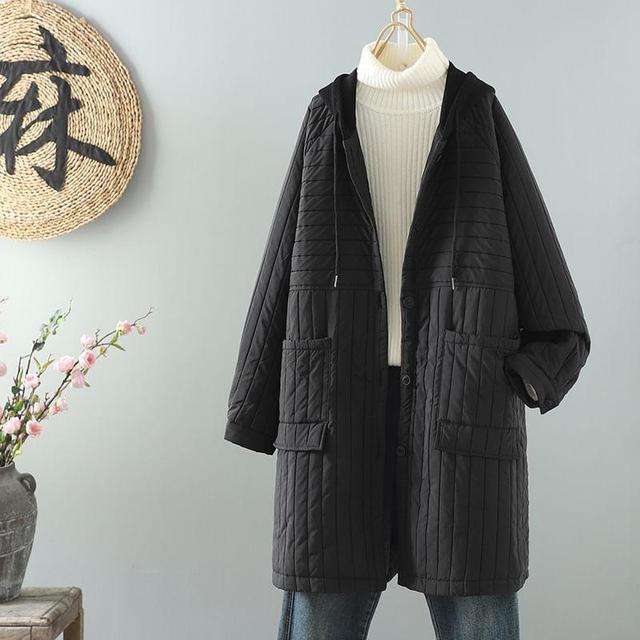 Drawstring Hooded Quilted Midi Single-Breasted Coat Product Image