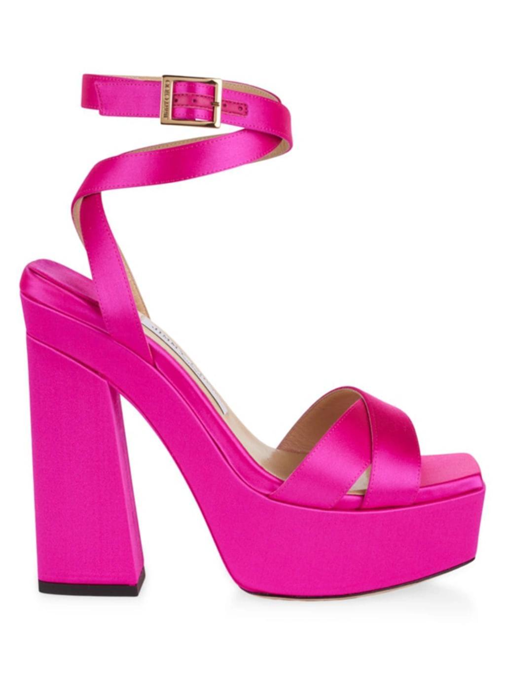 Gaia Silk Ankle-strap Platform Sandals In Fuchsia Product Image