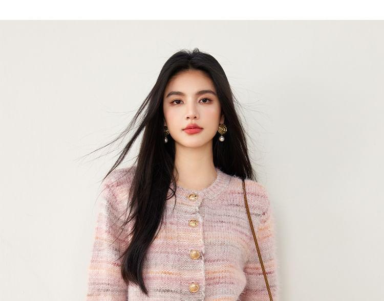 Round Neck Melange Cardigan Product Image