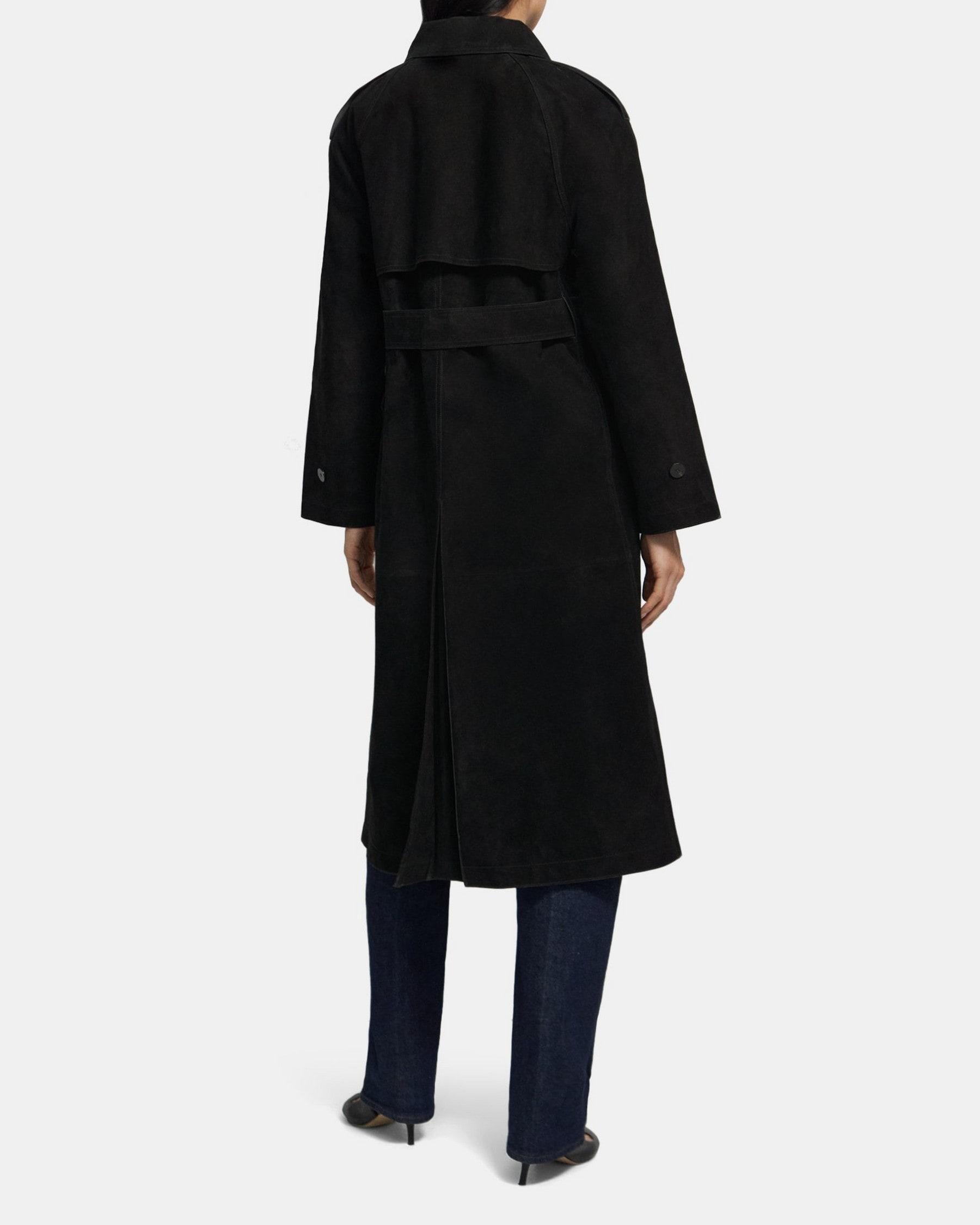 Belted Trench Coat in Cotton-Bonded Suede Product Image