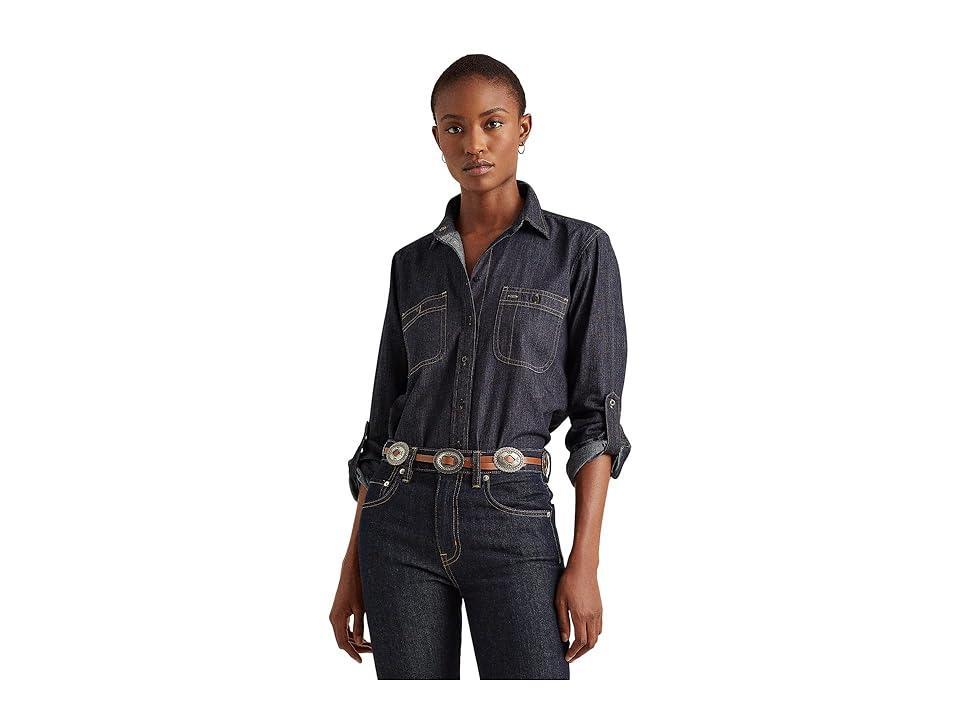 Lauren Ralph Lauren Denim Shirt (Dark Rinse Wash) Women's Clothing Product Image