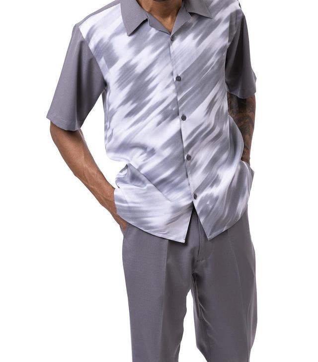 Gray Abstract Print Walking Suit 2 Piece Short Sleeve Set Product Image