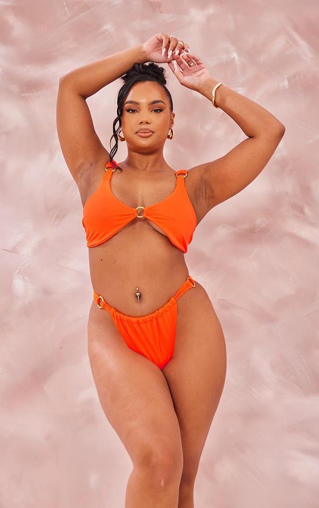 Plus Orange Ring Detail Ruched Bikini Top Product Image