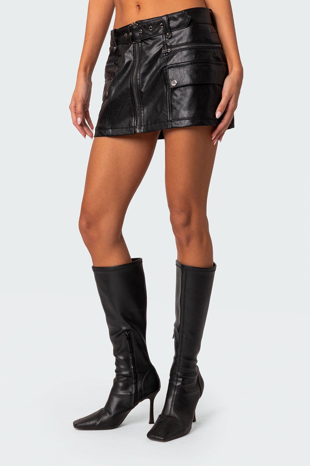 Faux Leather Cargo Mini Skirt Product Image