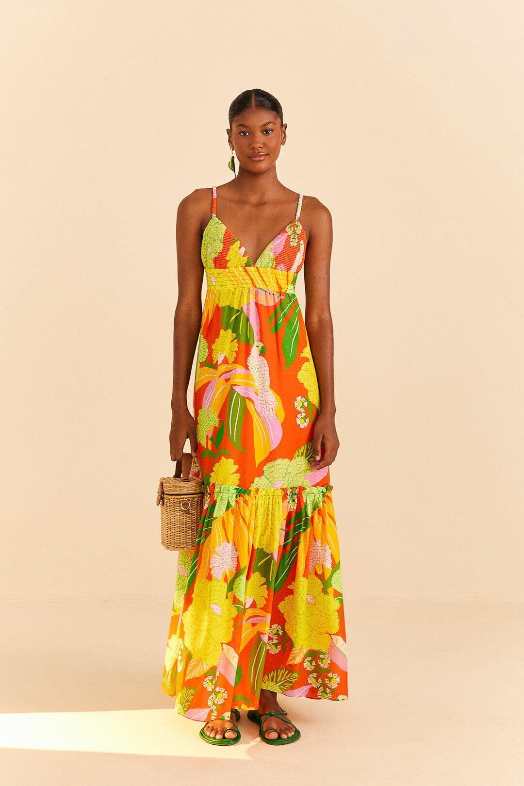 Red Neon Floral Maxi Dress Product Image