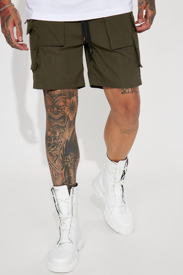 Catch Me Up On Nylon Cargo Shorts - Olive Product Image