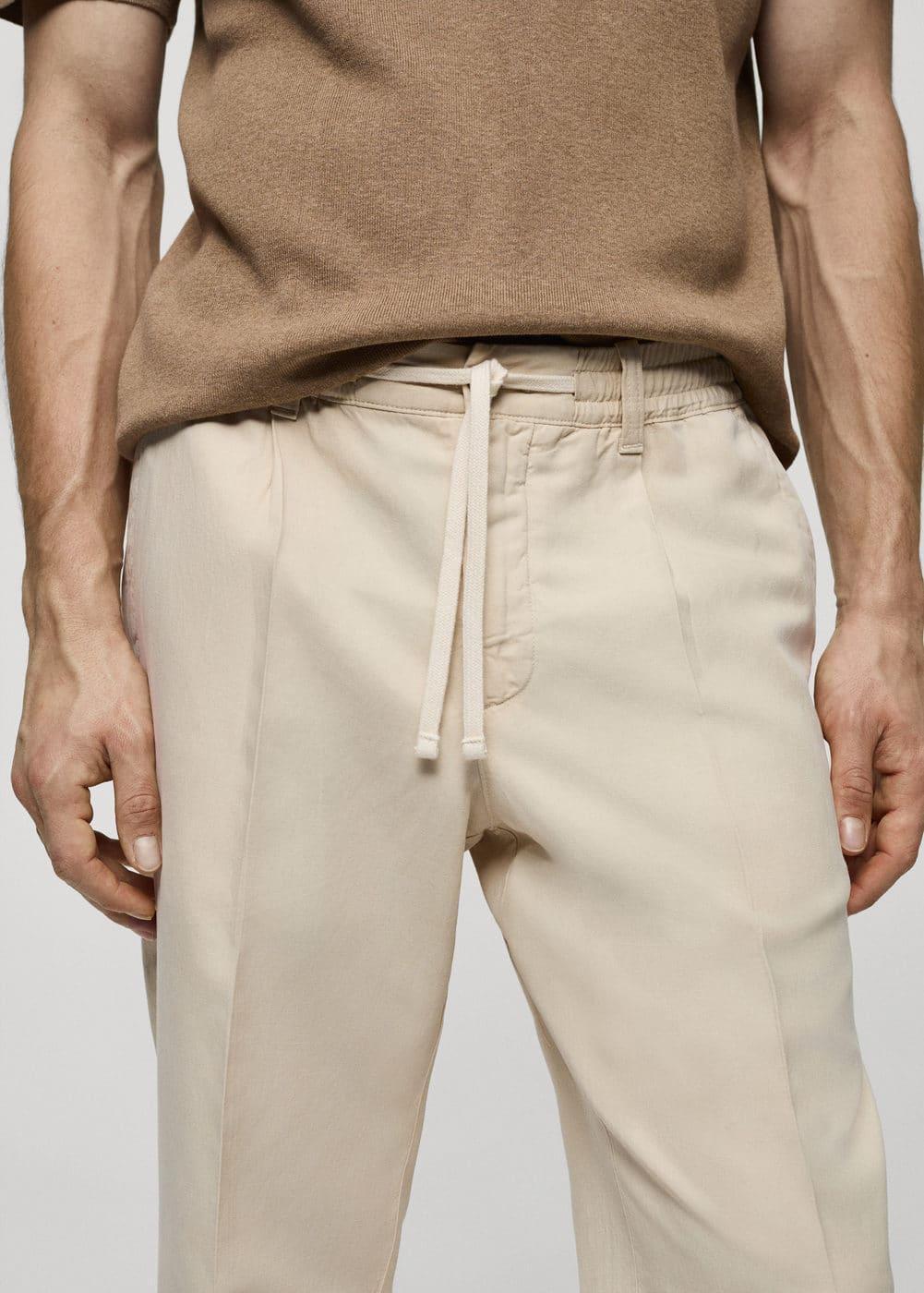 Mango Mens Linen-Blend Slim-Fit Drawstring Pants Product Image